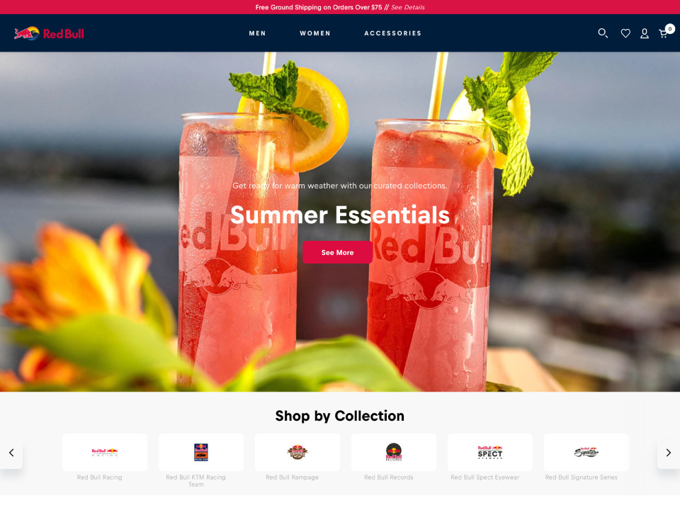 RedBull レッドブルのショッピングサイトはShopify制作されています。