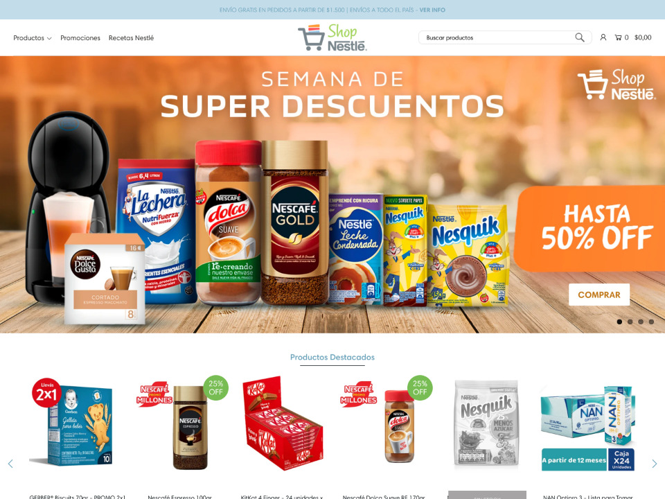 Nestle ネスレのショッピングサイトはShopify制作されています。